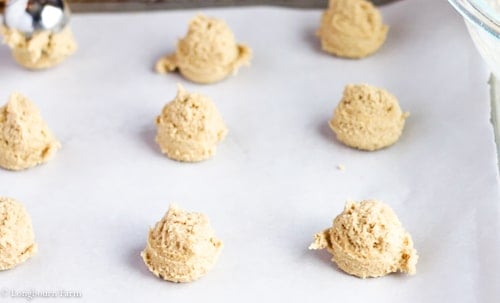 Portioned dough for soft peanut butter cookies.