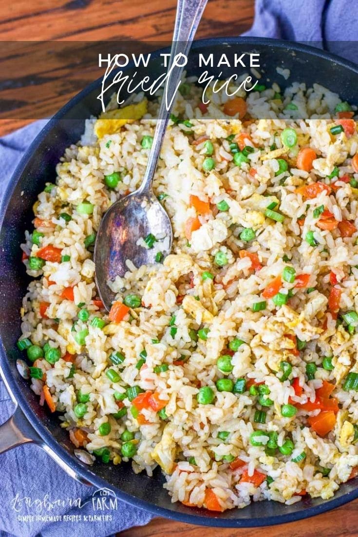 Easy fried rice is the perfect way to use up leftovers and create a flavorful, filling meal. Try it for lunch or dinner, stand-alone or as a side dish! #friedrice #friedricerecipe #friedricerecipeeasy #friedriceeasy #veggiefriedrice #vegetablefriedrice