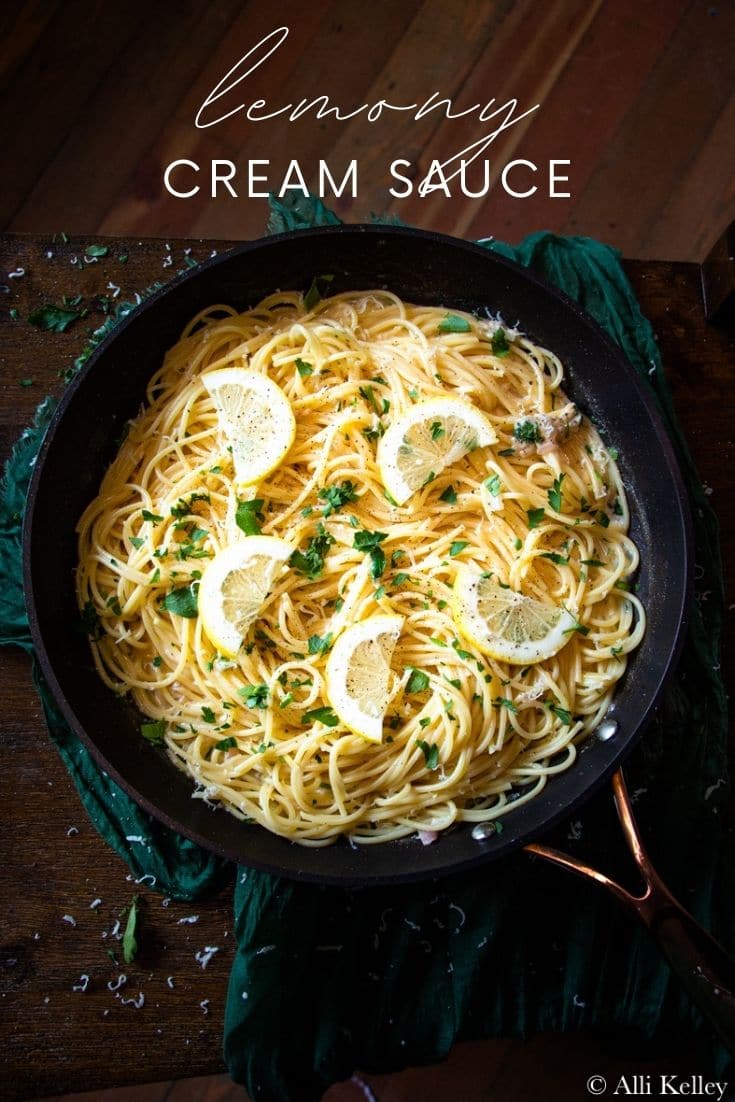 Creamy, dreamy, spaghetti with Lemon Cream Sauce. A delicious but light cream sauce with a fresh citrus twist! Great for a quick meal. #pasta #quick meal #lemon #lemonpasta #spaghetti #creamsauce #lemoncreamsauce