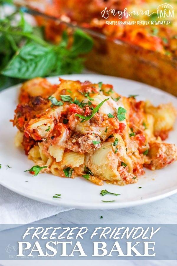 Sausage pasta bake that is flavor packed and easy to make plus all the details on how you can turn it into a freezer meal!! So many tasty options. #pastabake #pasta #pastarecipe #pastabakerecipe #pastabakeeasy #pastabakerecipeeasy #pastabakesausage #italiansausage
