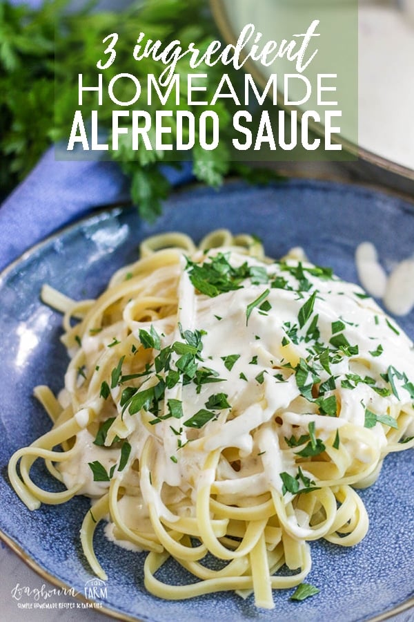 Never buy Alfredo sauce again! This easy homemade alfredo sauce is amazingly delicious and simple to make. Only a handful of ingredients! #longbournfarm #alfredo #alfredosauce #fettuccinealfredo #fettuccine #homeamdealfredo #homemadepasta #homemadecreamypasta #creamypasta #creampasta #homamdefettuccine #fettuccinealfredopasta #fettuccinealfredosauce