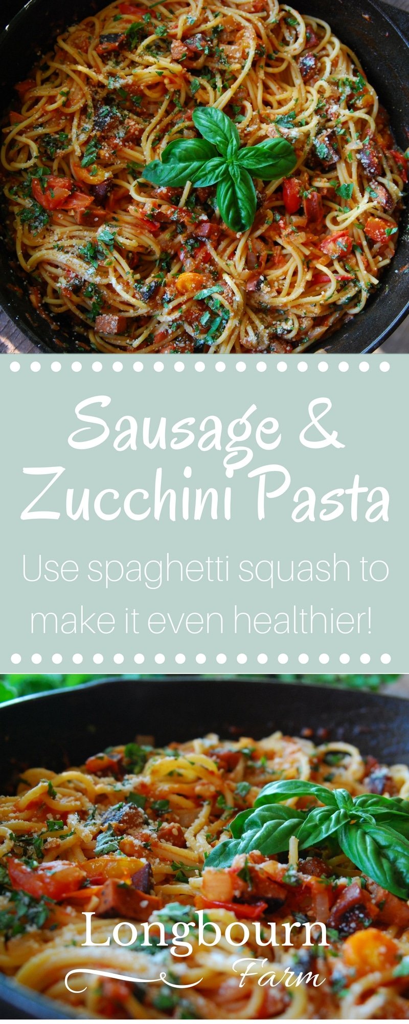 Zucchini and Sausage Spaghetti is a quick dish that is packed full of fresh flavor. Substitute the pasta for spaghetti squash to make it even healthier!