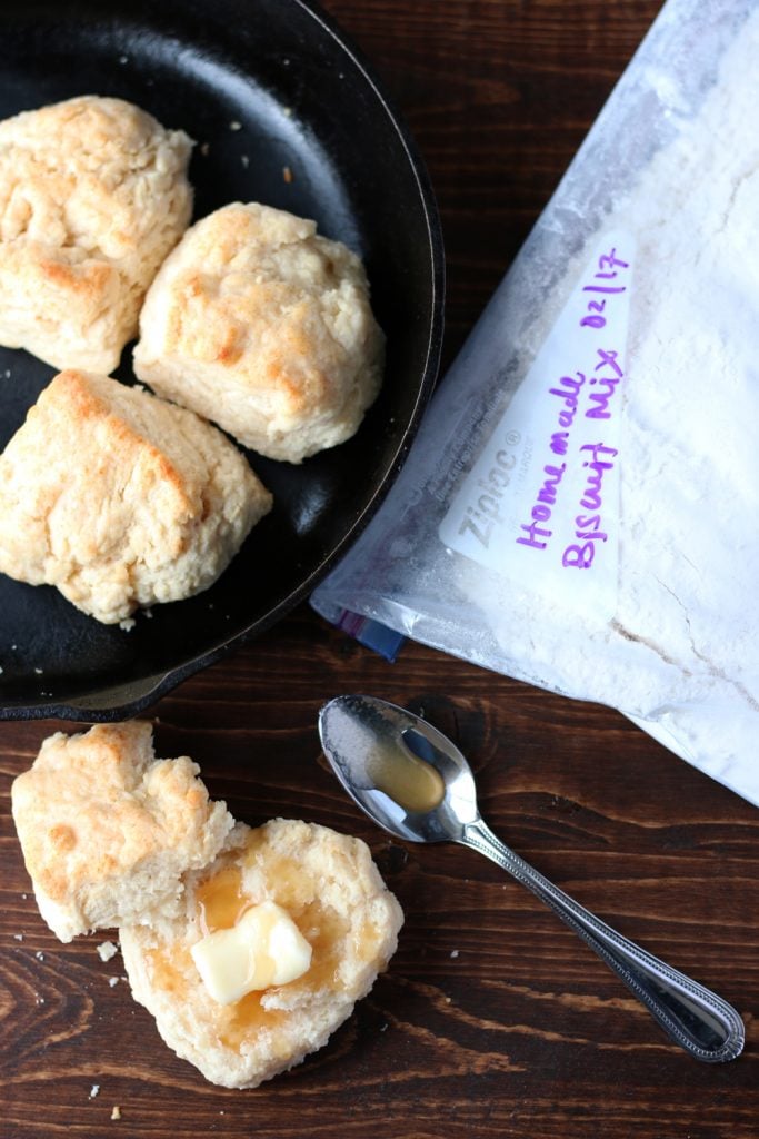 This homemade biscuit mix recipe is easy and delicious. It makes having homemade quick bread a snap at any meal! Light and fluffy biscuits, every time.