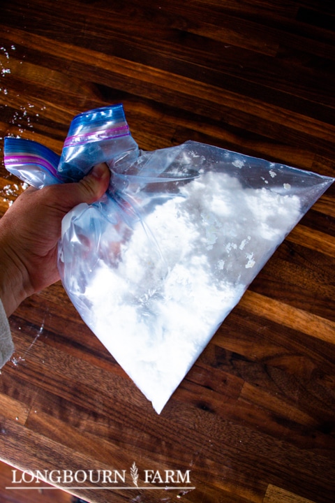 ziploc bag filled with powdered sugar