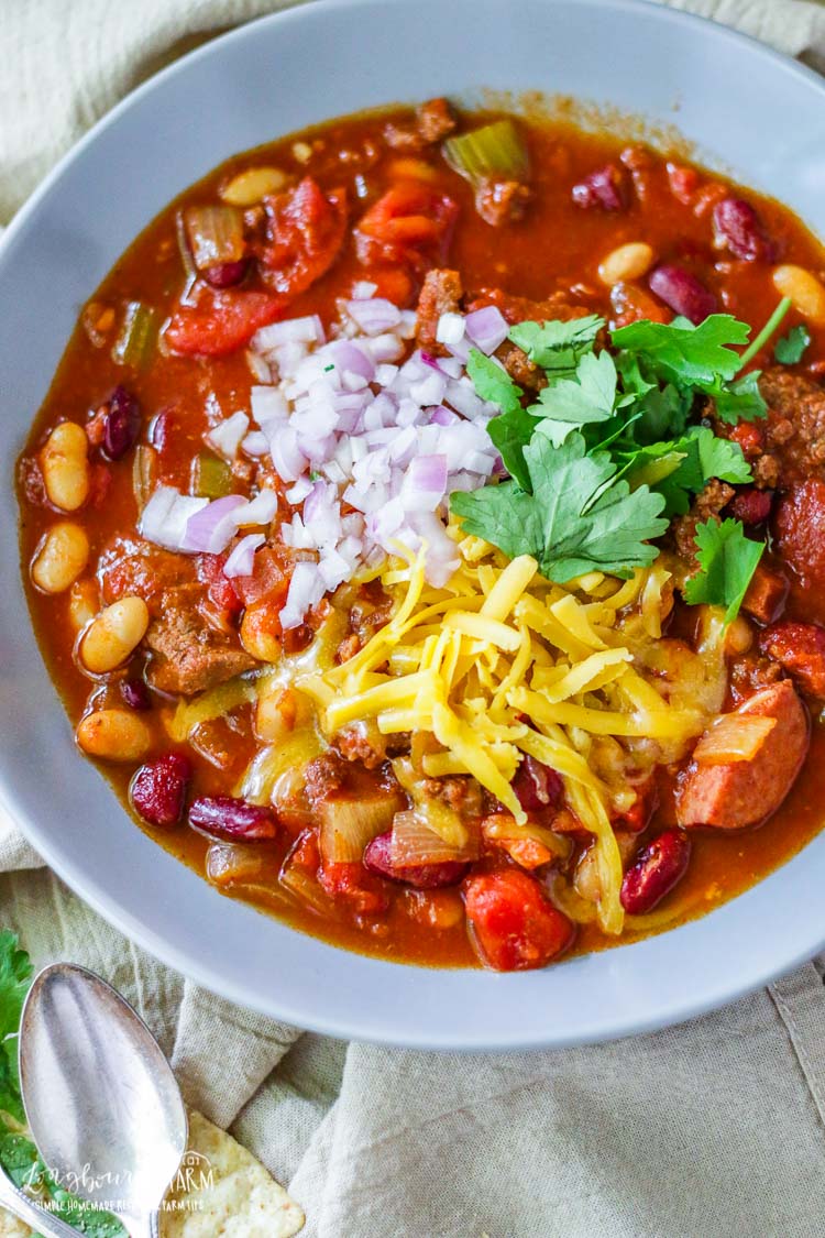 This hearty homemade chili recipe is sure to be a hit at your next family dinner. This easy chili is packed full of meat, beans, and tomato flavor! #chilirecipe #chilirecipeeasy #chilirecipebest #homemeadechili #homemadechilirecipe