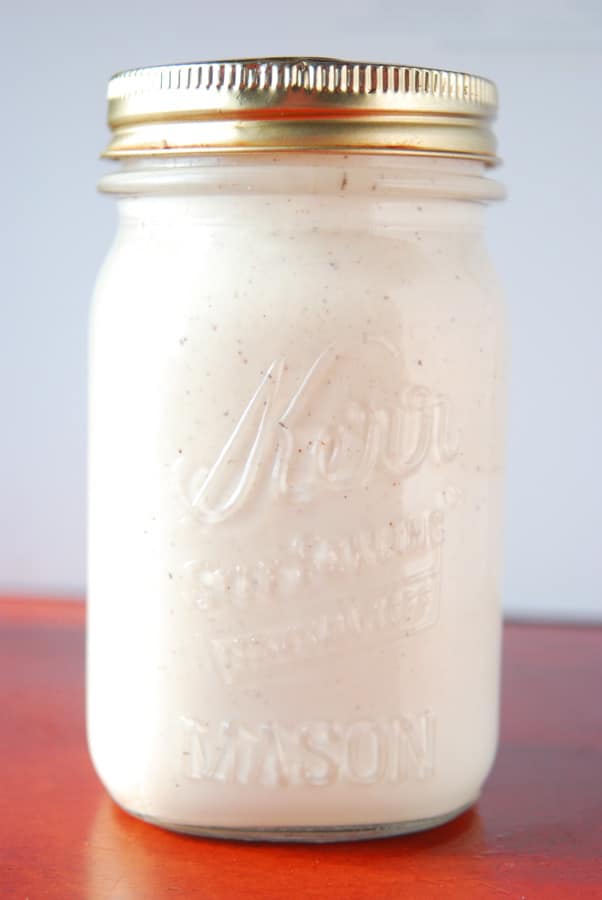 Homemade farmhouse ranch dressing, front view.