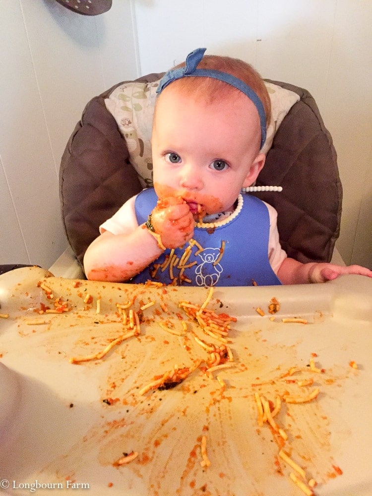 Aspen loves her pasta!