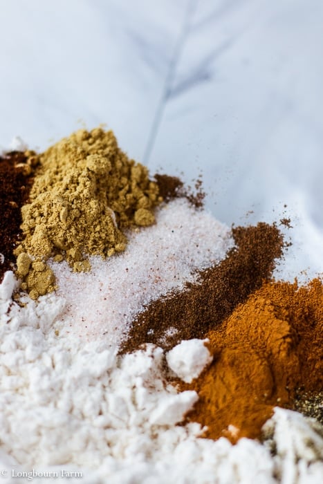 Flour and spices in a bowl.