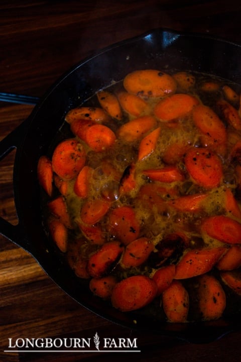 skillet glazed carrots bubbly and cooking