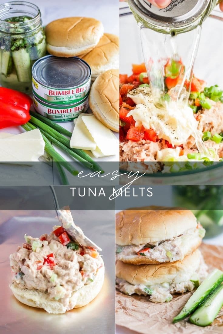 This easy tuna melt recipe is so simple to throw together and makes the perfect lunch. Filling, flavorful, and great to make ahead - toss some tuna melts together and you're a few minutes away from a delicious meal! #lunch #easylunch #quicklunch #quickmeal #tunamelt #tuna #tunasandwich #tunameltrecipe