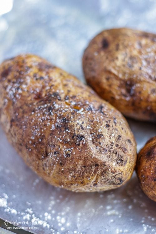 Close-up of a baked potato from the oven.