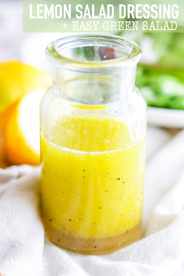 Lemon salad dressing is an easy side dish and my favorite go-to, it comes together in minutes and is perfect for any salad. Pair this lemon vinaigrette with simple greens and some sliced onion for the easiest side dish ever! #lemon #lemonvinaigrette #lemonsaladdressing #lemonsalad #greensalad #saladmix #saladgreens #springgreens #summergreens #saladdressing