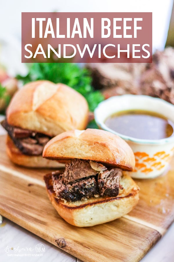 This slow cooker Italian beef sandwich recipe is a family favorite and a crowd pleaser every time. Get an easy start on dinner today and use the leftovers all week long! #longbournfarm #homemademeal #homeamdedinner #cookingfromscratch #scratchcooking #homecooked #homecookedmeal #homecookeddinner #simplefood #homegrownfood #fromscratch #roastbeef #italianroastbeef #roastbeefsandwich #italianbeefsandwich #italianbeef #beefsandwich #slowcookermeal #crockpotmeal