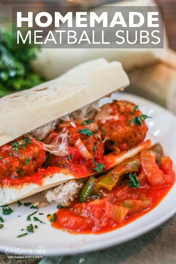 This meatball sub recipe is so easy and can be made in the slow cooker. It's a family favorite and easy to make for a crowd! #meatballsub #meatball #homemademeatball #longbournfarm #meatballsandwich #meatballs #homemademeal #homecooked
