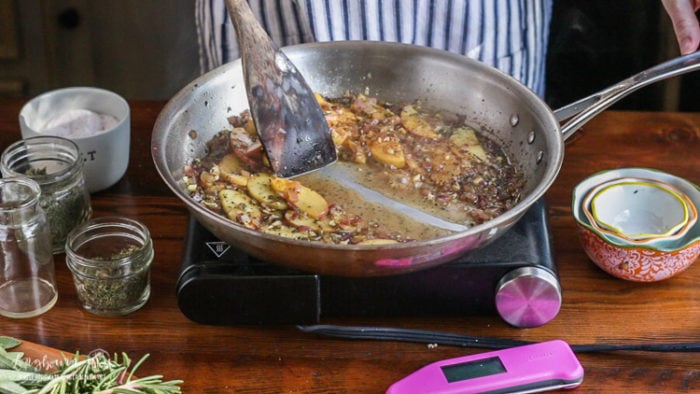 Reduced sauce for apple pork chop recipe. 