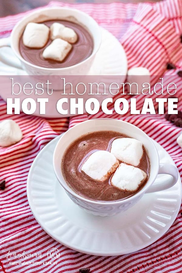 The best homemade hot chocolate recipe is fast, simple, and decadent. This is the perfect drink to take the chill off of a cold day! #hotchocolate #hotchocolaterecipe #homemadehotchocolate #homemadehotchocolateeasy #homemadehotchocolaterecipe