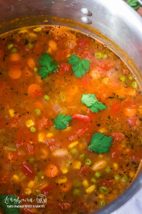 This easy vegetable soup is full of healthy, simple ingredients but still packed with delicious flavor. Ready in under 30 minutes, it's a hearty healthy meal - quick! #vegetablesoup #vegetablesouprecipe #vegetablesouprecipes #vegetablesoupeasy #vegetablesoupvegetarian #souprecipe #soupday #souprecipes