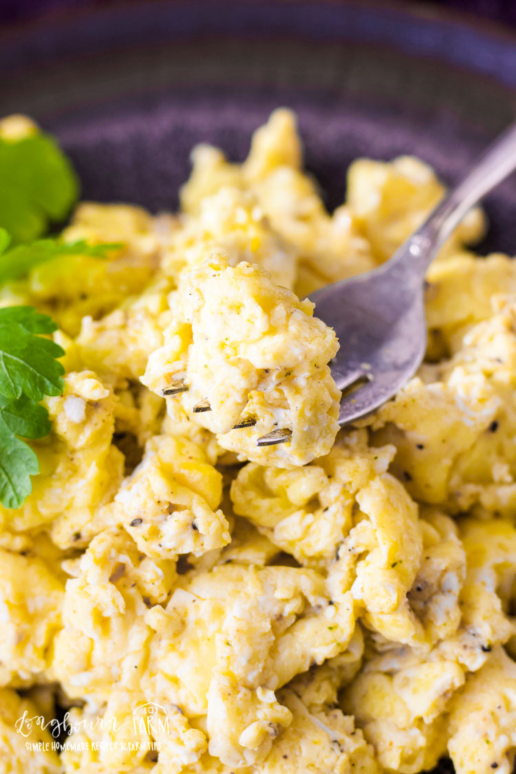 Making scrambled eggs is a basic skill, but there are a few tricks you need to know to have delicious, fluffy scrambled eggs every time! #eggs #eggrecipe #scrambledeggs #scrambledeggsfluffy #fluffyscrambledeggs #fluffyscrambledeggssecret