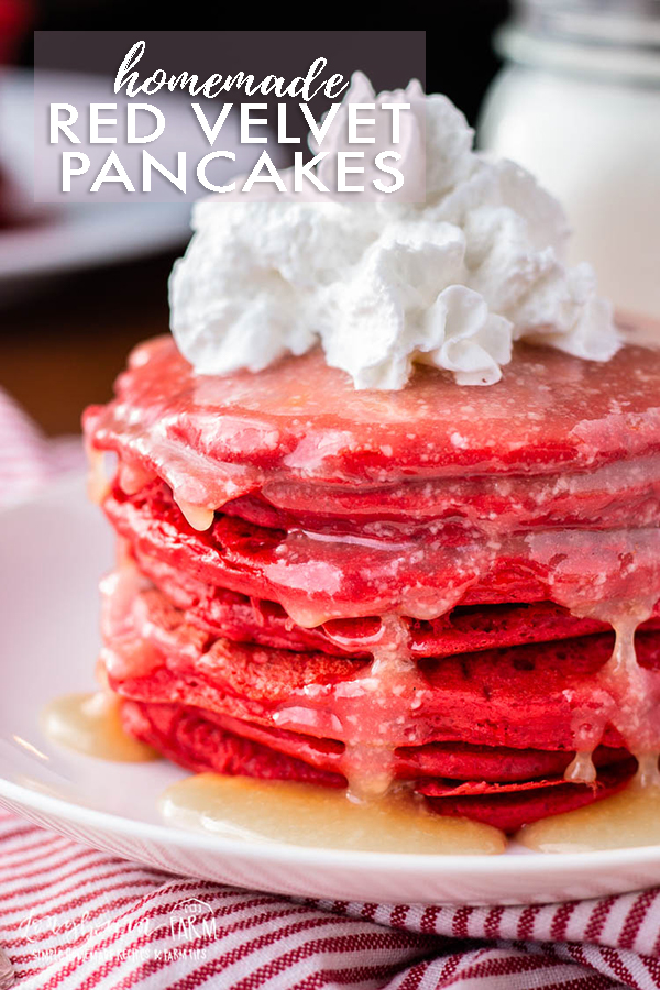 Making red velvet pancakes from scratch is so easy an such a festive breakfast for holidays! Surprise the family with this delicious, fun breakfast. #redvelvet #redvelvetpancake #redvelvetpancakes #redvelvetpancakerecipe #redvelvetpancakerecipeeasy #redvelvetpancakeeasy #redvelvetpancakeicing #redvelvetpancakeseasy #redvelvetpancakesrecipe #pancakes #pancakerecipe #pancakerecipeeasy #valentinesrecipe #christmasrecipe