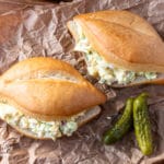Super easy egg salad recipe! Perfect in a sandwich, on crackers, or all by itself. Toss it together in less than 30 minutes for a quick meal. #eggsaladrecipe #eggsaladsandwich #eggsaladeasy #besteggsalad #easyeggsalad #classiceggsalad #eggsaladwithpickles