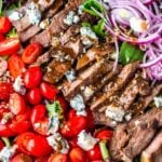 This steak salad recipe is a quick, delicious meal that's ready in minutes. The balsamic dressing is packed with flavor and the perfect pairing. #steaksalad #steaksaladrecipe #steaksaladdressing #steaksaladhealthy #steaksaladbluecheese #steaksaladeasy #steaksaladbalsamic