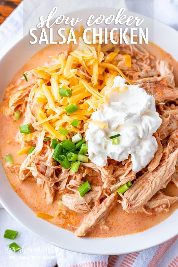 Crockpot salsa chicken is a 3-ingredient wonder meal that the whole family will love! Serve it in tacos, over rice, or bowl style. You can't go wrong! #salsachicken #easychickenrecipes #chickenrecipe #crockpotchickenrecipes #slowcookerchickenrecipes #slowcookersalsachicken #crockpotsalsachicken #salsachickenrecipe #salsachickeneasy #salsachickencreamy