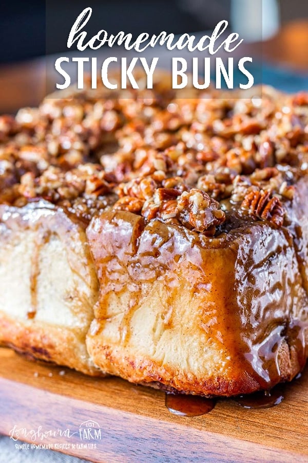 This sticky buns recipe simplifies the process while still giving you delicious results! Flaky and soft dough paired with a perfect gooey pecan topping. #stickybuns #stickybunsrecipe #stickybunrecipe #easystickybuns #cinnamonrolls #pecanstickybuns #stickybunsfromscratch #stickybunsgooey