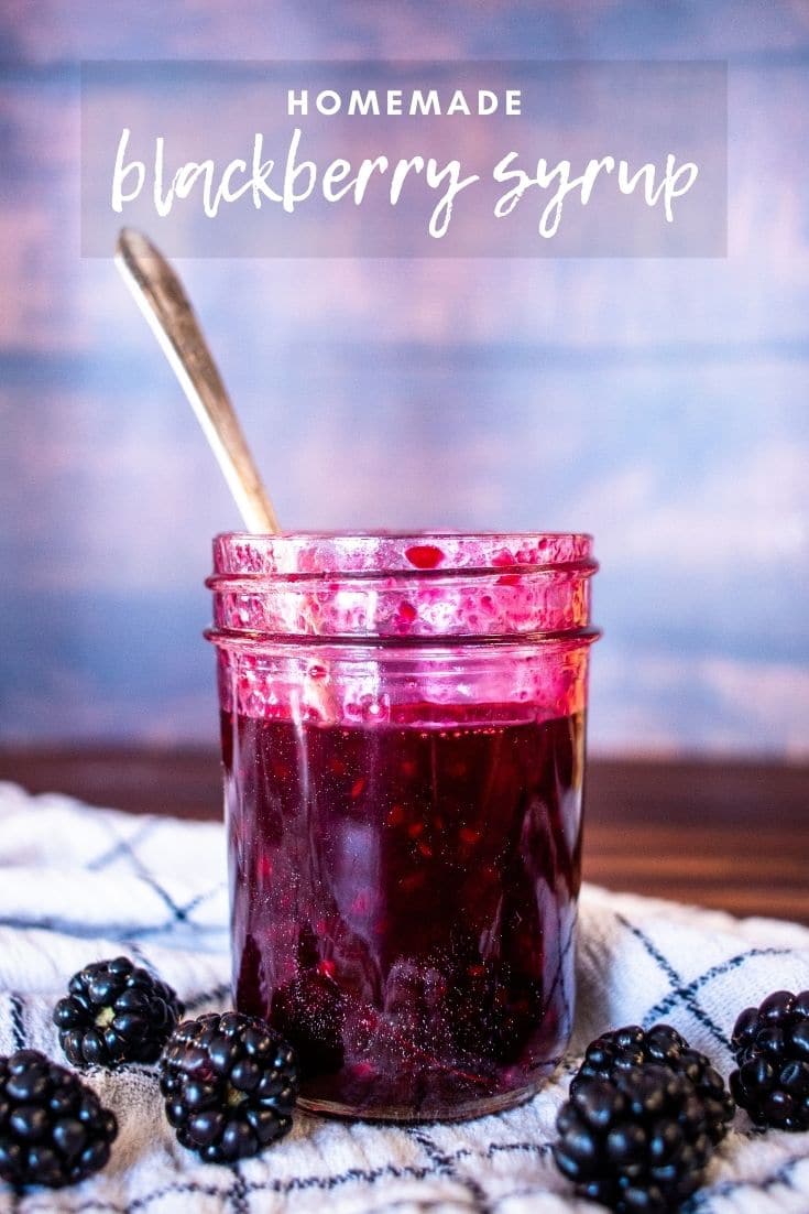 Making homemade blackberry syrup is so easy and quick! It is perfect on pancakes, cheesecake, just about anything. Whip up a batch today! #homemadesyrup #blackberries #blackberrysyrup #syrup #breakfast #breakfastrecipe #blackberrysyruprecipe #blackberrysyruppancakes #blackberrysyrupcanning