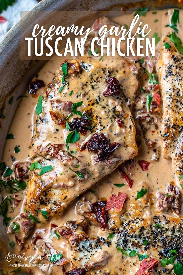 Creamy Tuscan chicken is easy to make and packed with flavor! Sun-dried tomatoes, basil, and a creamy sauce make this quick dish irresistible. #tuscanchicken #tuscanchickenskillet #tuscanchickeneasy #tuscanchickenrecipe #tuscanchickencreamy #tuscanchickensundriedtomatoes #tuscanchickenalfredo