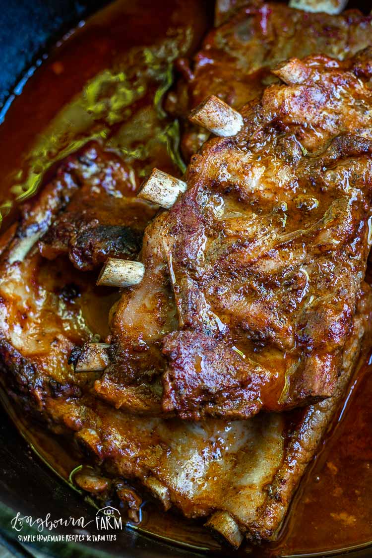 Dutch oven ribs are an easy but impressive dinner for home or when you're out camping! Get the step-by-step directions for both coal and oven dutch oven use and make these BBQ pork ribs today! #dutchoven #castironcooking #ribs #porkribs #bbqribs #bbqporkribs #bbqpork #castiron