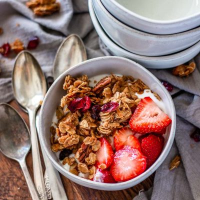This easy granola recipe is a family favorite!! Crunchy, sweet, and a little spicy, it's the perfect breakfast. You'll get asked for the recipe every time! #homemadegranola #homemadegranolaeasy #homemadegranolahealthy #homemadegranolacrunchy #homemadegranolacoconut #homemadegranolahoney #homemadegranolabest