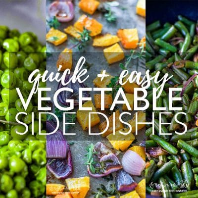 Make getting your veggies in at dinner time super easy! These vegetable side dishes are not only easy and quick - they are delicious! #veggie #veggierecipe #quickveggierecipe #easyveggierecipe #roastedveggies #cannedveggierecipes #frozenveggierecipes #frozengreenbeans #cannedcorn #roastedbroccoli #roastedcarrots #roastedcauliflower