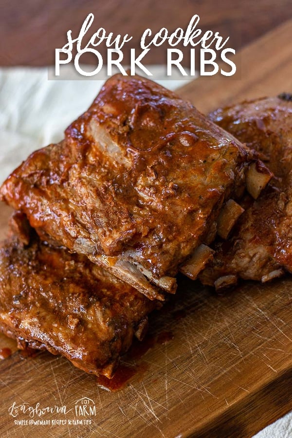 Slow cooker pork ribs only take a few minutes of prep and end up juicy, falling off the bone, and packed with flavor! Perfect for any time of year. #pork #ribs #slowcooker #crockpot #slowcookerribs #crockpotribs #bbqribs #ribrecipe #porkribs #bbqporkribs #bbqporkribsrecipe #slowcookerribsrecipe #crockpotribsrecipe