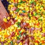 Canned corn recipes in a pan.
