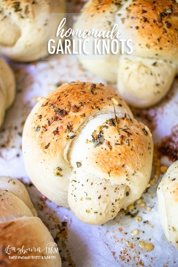 Homemade garlic knots are an easy and quick but impressive recipe! Whip these up in no time using premade rolls, or make your own delicious dough! #garlicknots #garlicrolls #homemaderolls #homemadegarlicrolls #garlic #yeastbread #rolls #yeastrolls #rhodesrolls
