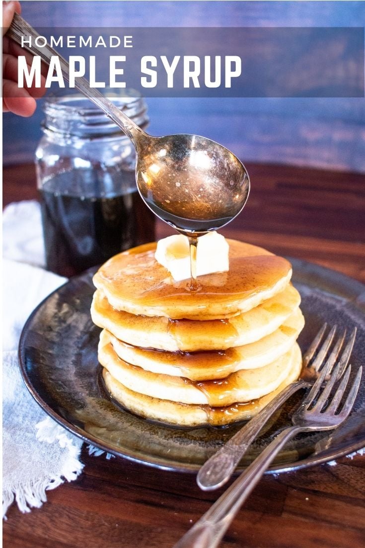 Homemade maple flavored syrup is so easy to make at home!! With just a handful of ingredients, this recipe is a family favorite!! #syrup #maplesyrup #mapleflavoredsyrup #pancakesyrup #pancakes #pancakerecipe #maplesyruprecipe #pancakesyruprecipe #maplepancakesyrup