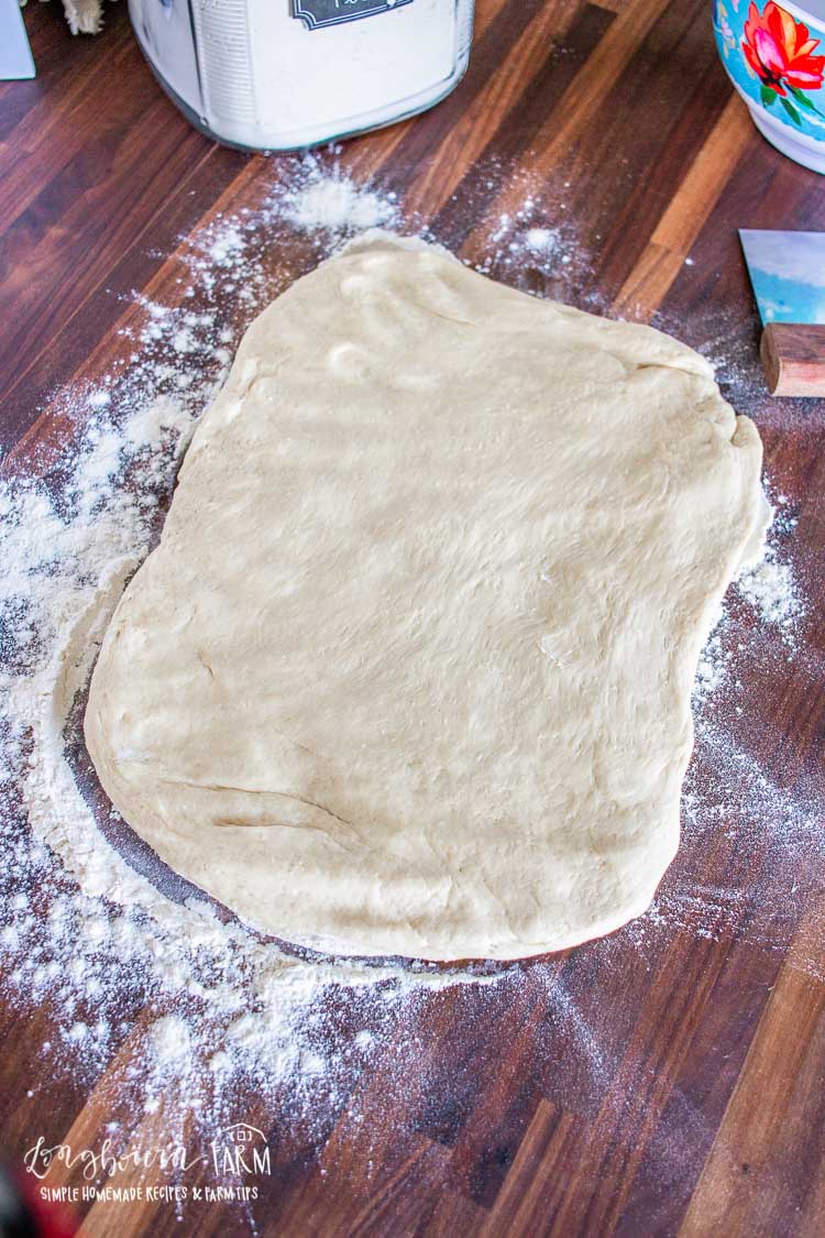 Rolled out soft homemade pretzel dough.