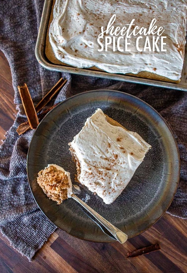This Spice Cake Recipe is perfect for holiday parties and when you bake it in a sheet pan, it makes sharing even easier. Balanced flavors make this a hit! #sheetpan #sheetcake #spicecake #easyspicecake #spicecakerecipe #spicecakesheetcake #sheetcakerecipe #spicecakeicing #creamcheesefrosting #cakefrosting #spicecakefrosting #easysheetcakerecipe
