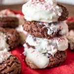 side view of stacked chocolate peppermint cookies