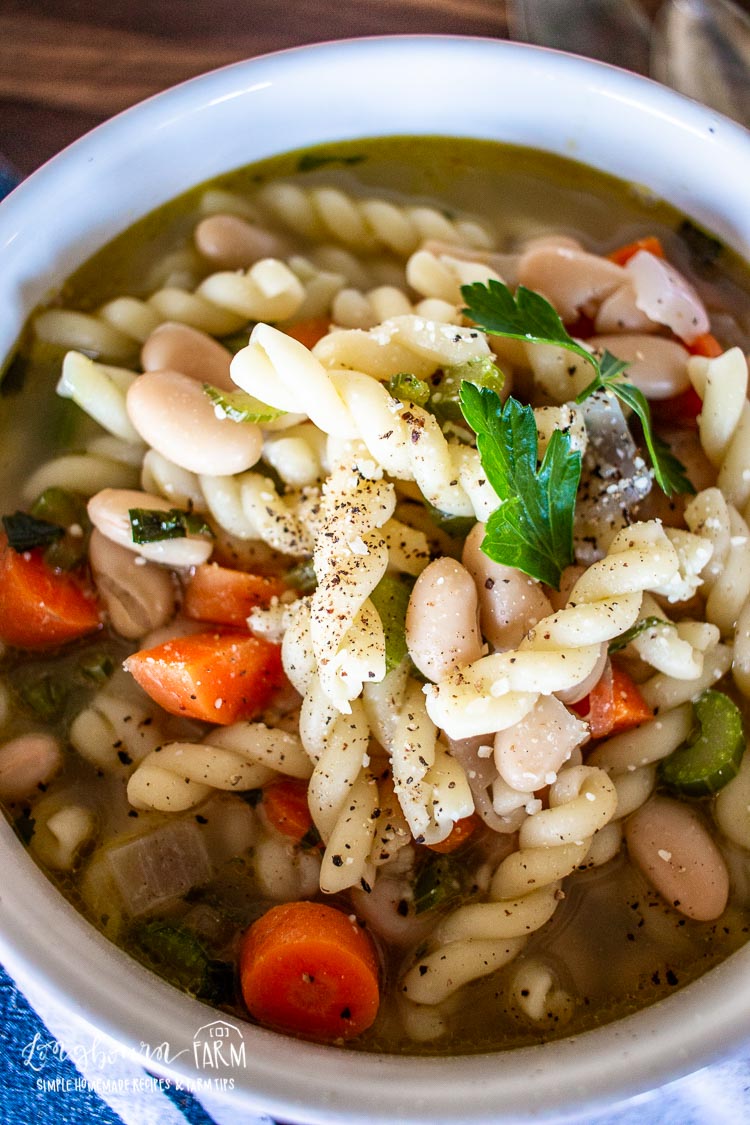 a large bowl of white bean soup