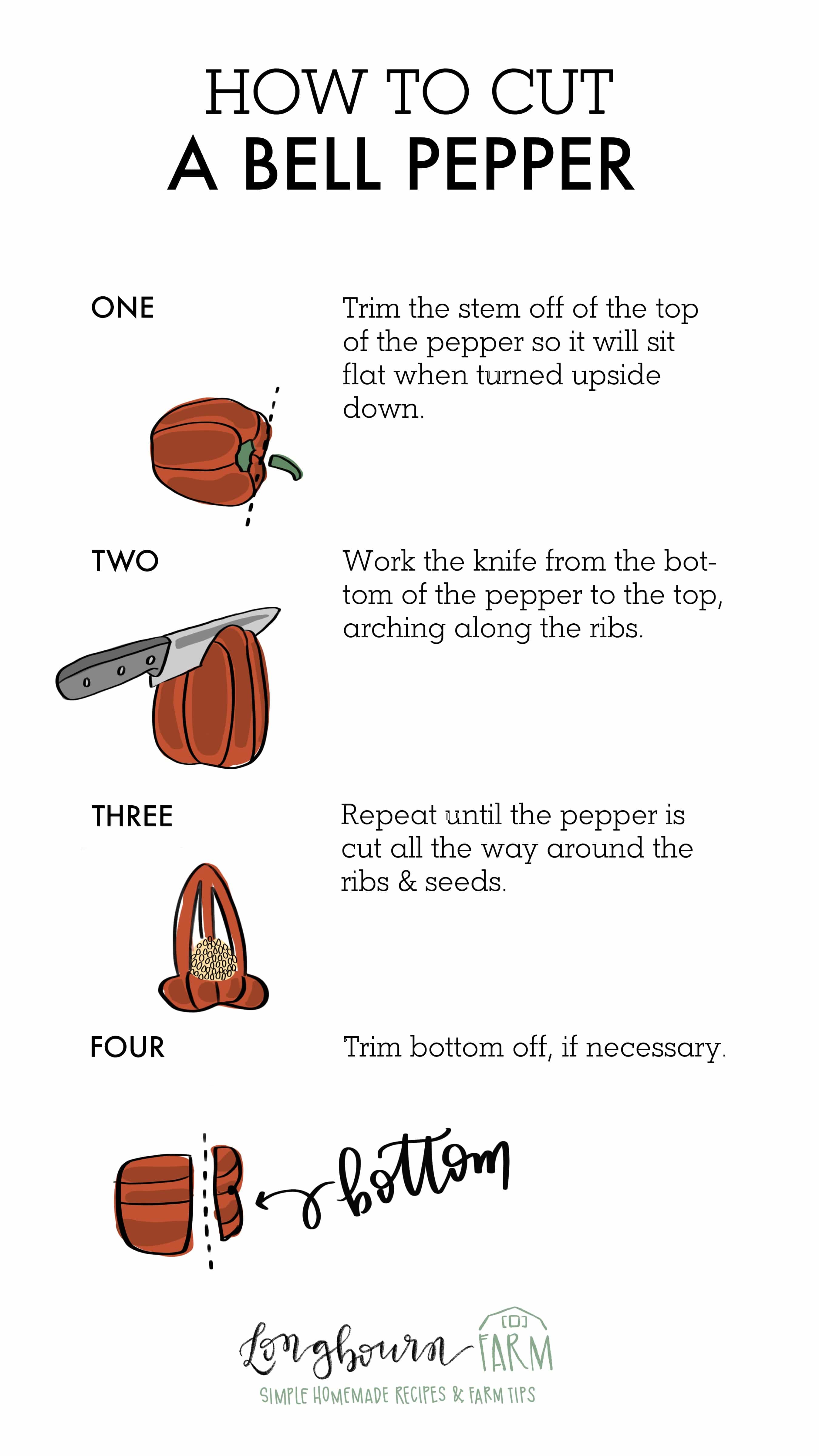 Learning how to cut a bell pepper is easy! Do it the right way to make sure you're safe and to make sure that you get as much of the pepper as possible. #bellpepper #howtocutabellpepper #cutabellpepper #cuttingabellpepper #bellpepperrecipe
