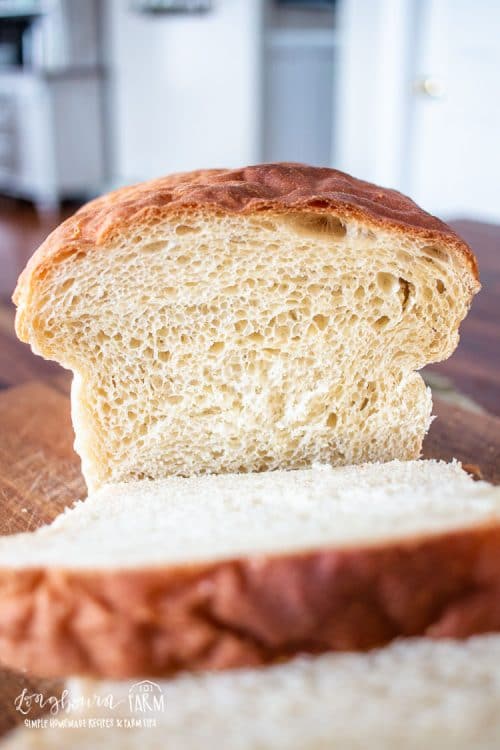 crumb shot of a sliced potato bread loaf