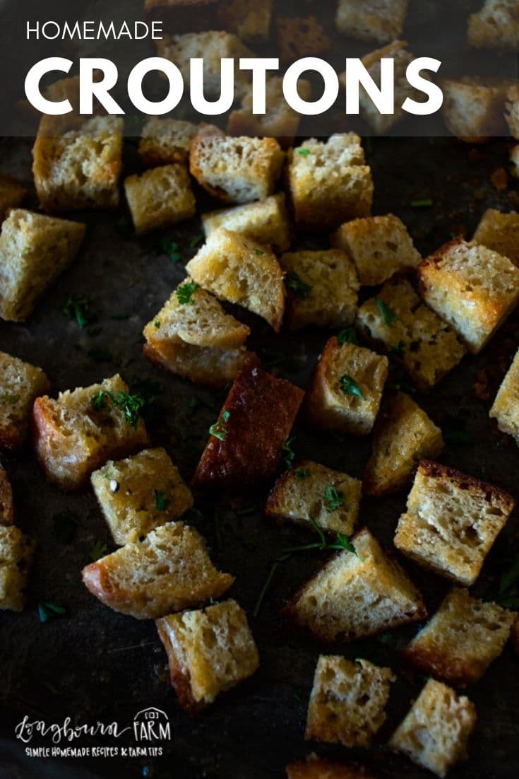Homemade croutons are a great way to use up that stale bread or unwanted bread ends in the pantry. Packed with flavor and delicious on anything!