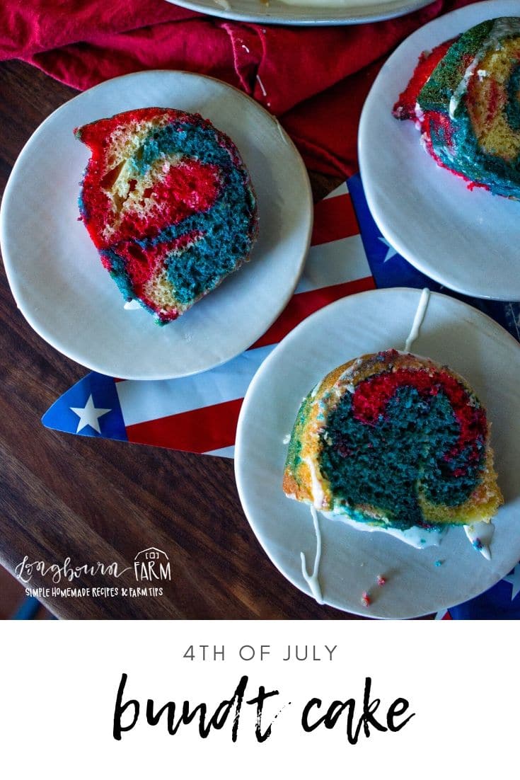 Easy and adorable 4th of July Bundt Cake for your holiday party! If you have a cake mix and food coloring, this cake can be on your table in no time.