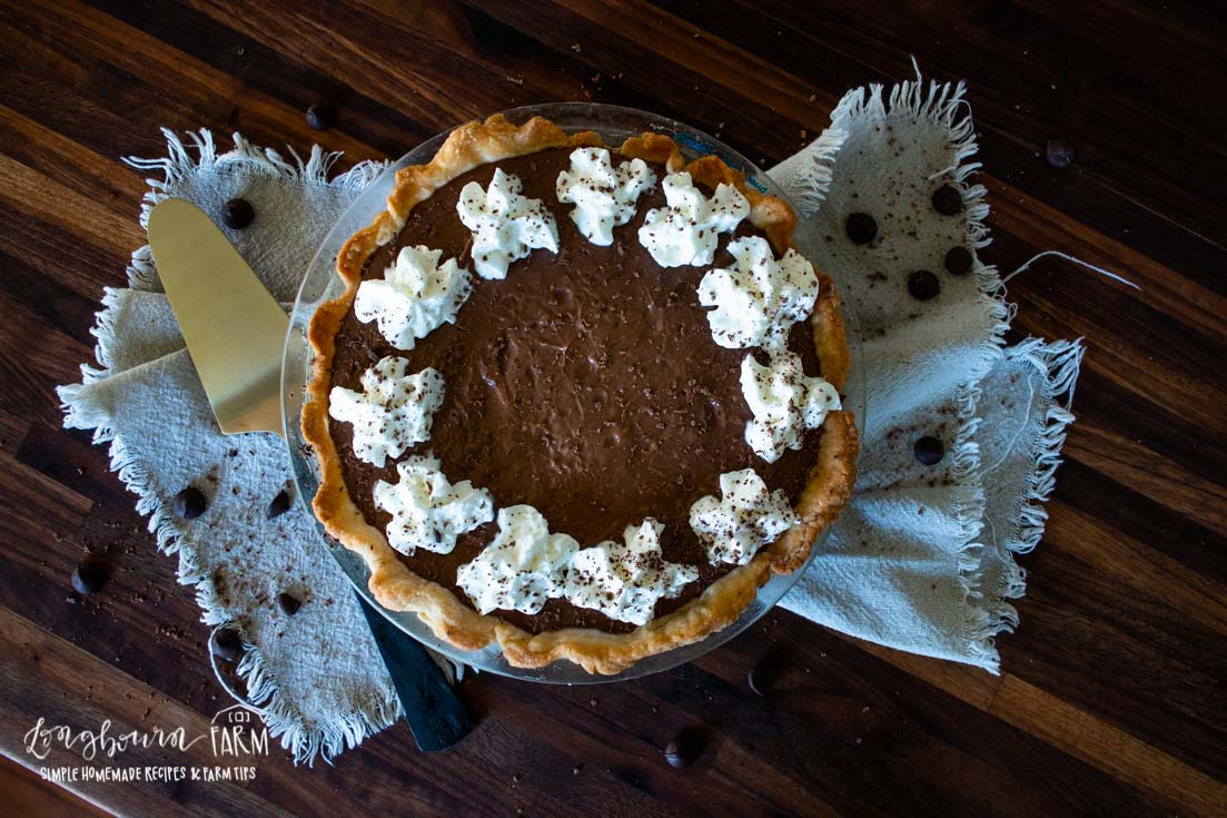whipped cream topped chocolate pie