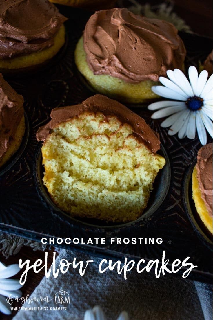 Yellow cupcakes are super easy to make at home and taste amazing with homemade chocolate frosting! Soft, moist, and perfectly sweet.