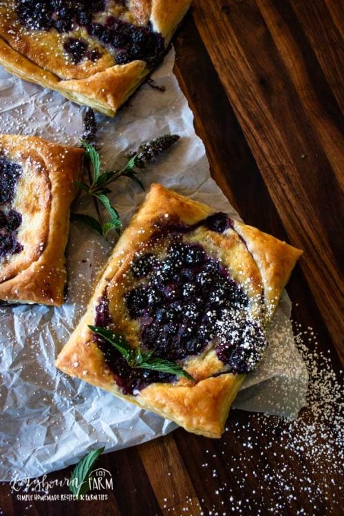 blueberry danishes with powdered sugar on top