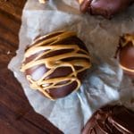areial view of peanut butter truffles with drizzle on top