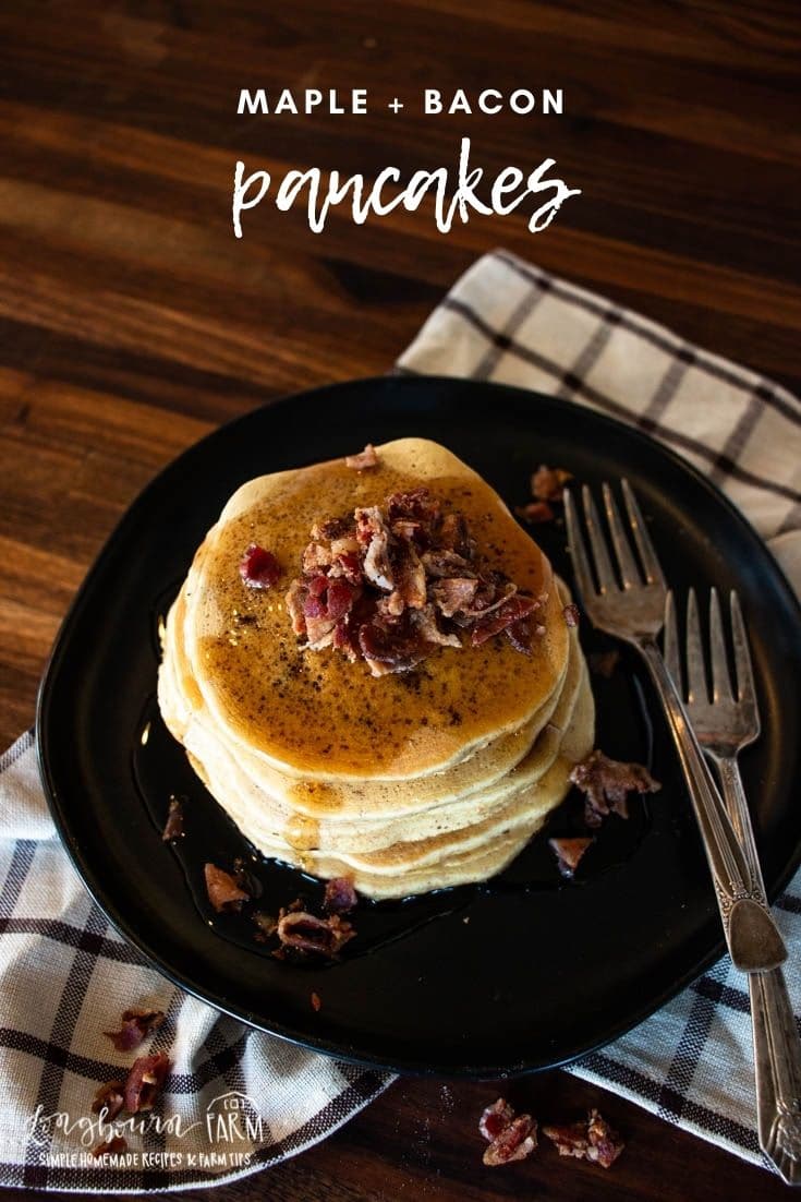 Maple bacon pancakes are delicious! With bits of bacon inside every fluffy pancake, it’s a great way to change things up in the morning.