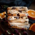 a stack of orange cranberry shortbread cookies
